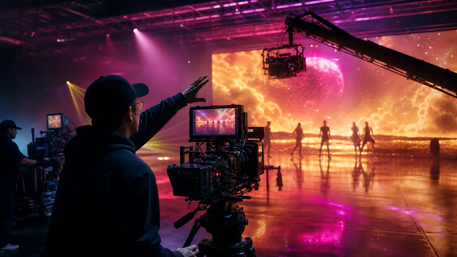 Music video production set with LED wall